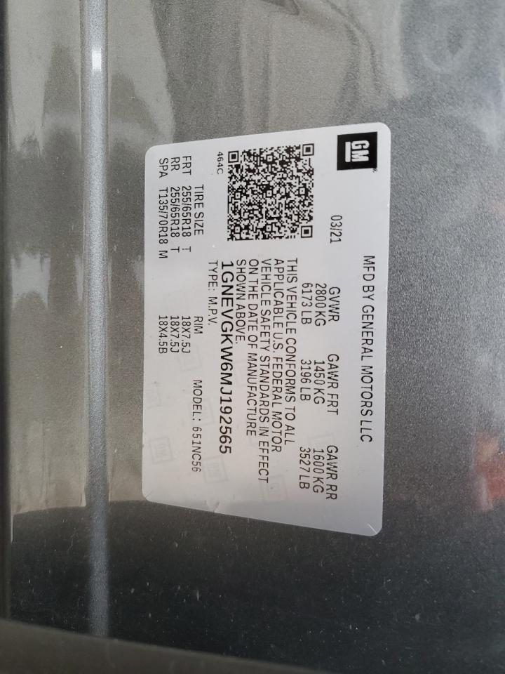 2021 Chevrolet Traverse VIN 1GNEVGKW6MJ192565 Copart auction photo, front end damage thumbnail 13