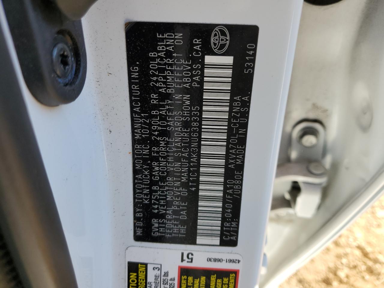2022 Toyota Camry VIN 4T1C11AK3NU638335 Copart auction photo, front end damage thumbnail 15