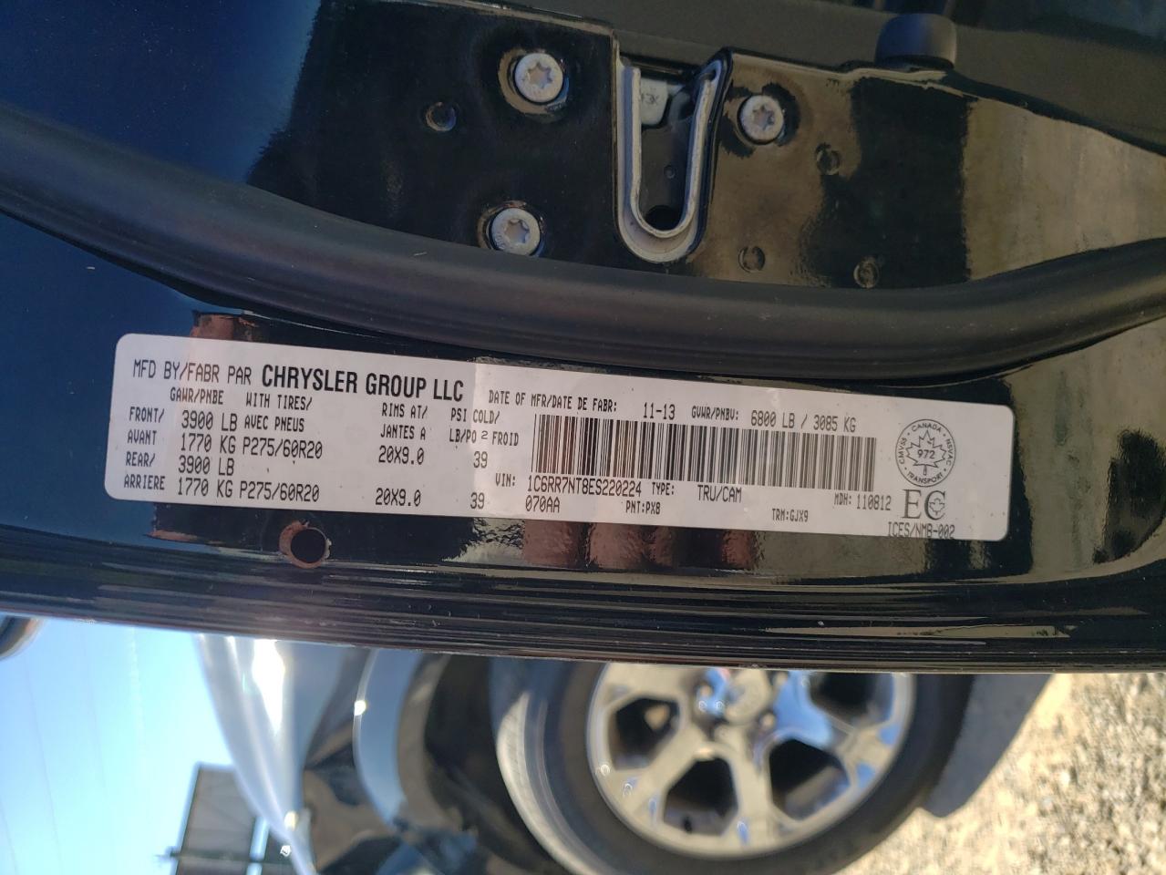 2014 RAM 1500 VIN 1C6RR7NT8ES220224 Copart auction photo, top/roof / front end damage thumbnail 12
