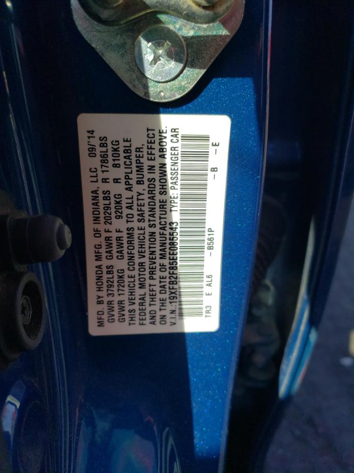 2014 Honda Civic VIN 19XFB2F85EE085543 Copart auction photo, side damage thumbnail 12