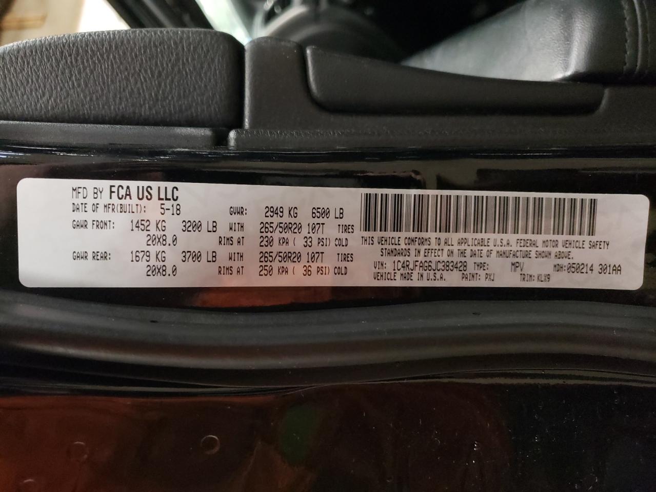 2018 Jeep Grand Cherokee VIN 1C4RJFAG6JC383428 Copart auction photo, all over damage thumbnail 16