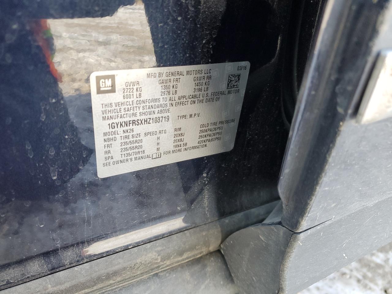 2017 Cadillac XT5 VIN 1GYKNFRSXHZ103719 Copart auction photo, front end / side damage thumbnail 13