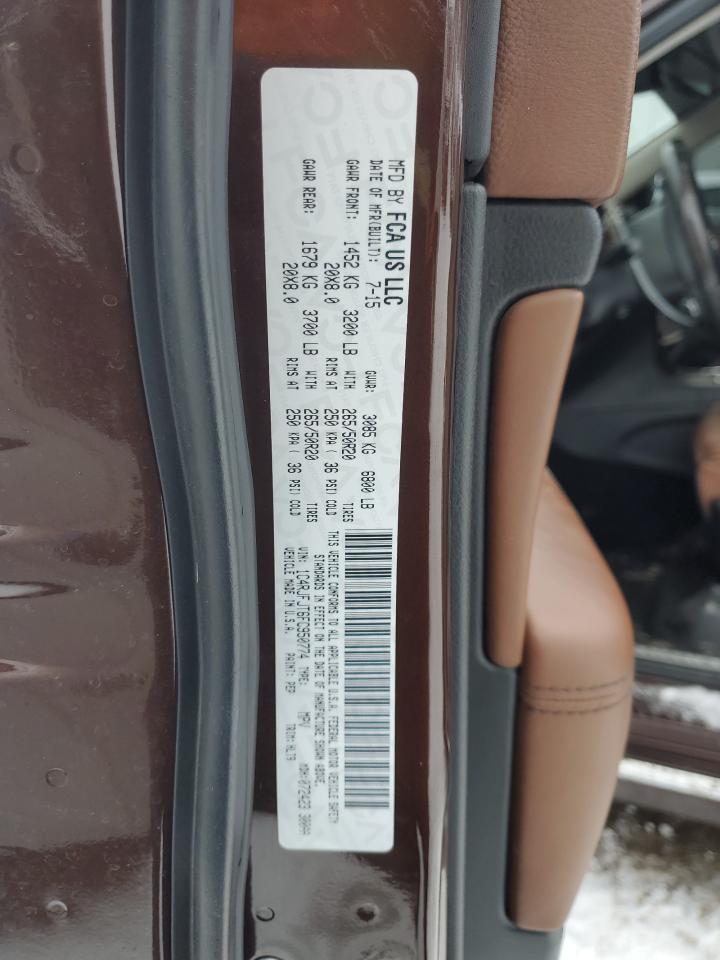 2015 Jeep Grand Cherokee VIN 1C4RJFJT6FC950774 Copart auction photo, front end / side damage thumbnail 14