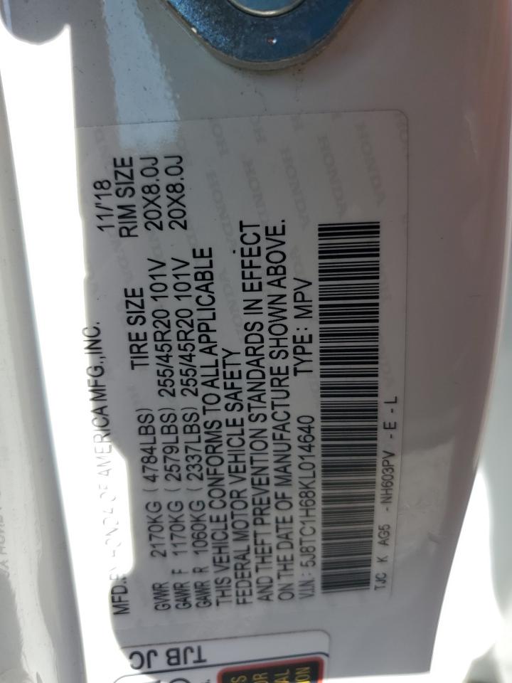 2019 Acura RDX VIN 5J8TC1H68KL014640 Copart auction photo, front end damage thumbnail 16