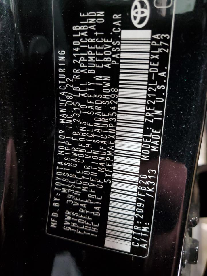 2022 Toyota Corolla VIN 5YFEPMAEXNP354298 Copart auction photo, front end damage thumbnail 12