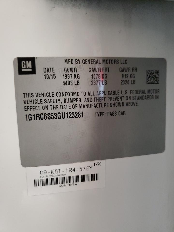 2016 Chevrolet Volt VIN 1G1RC6S53GU123281 Copart auction photo, front end damage thumbnail 12