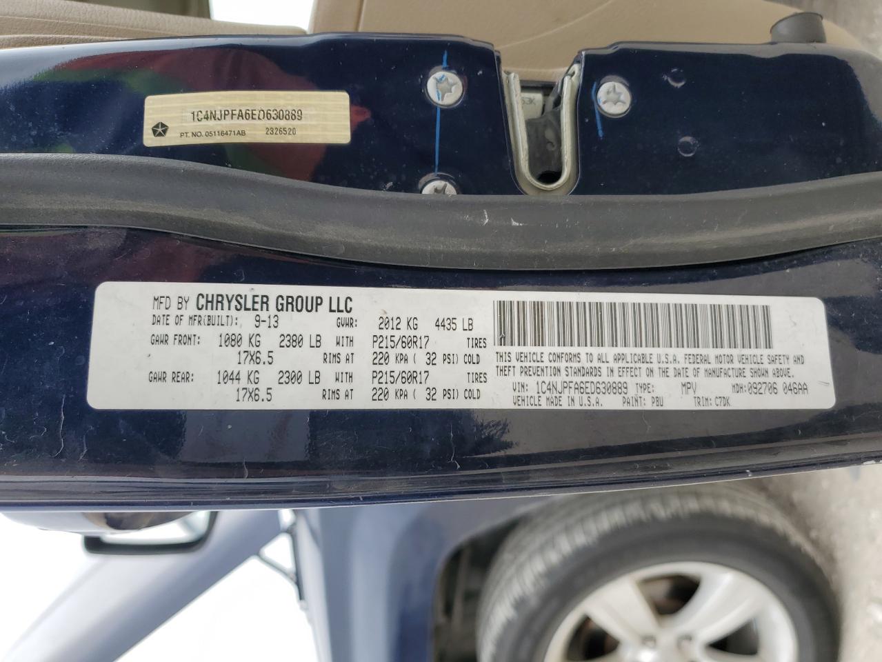 2014 Jeep Liberty (Patriot) VIN 1C4NJPFA6ED630889 Copart auction photo, front end damage thumbnail 16