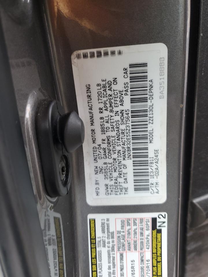 2005 Toyota Corolla VIN 1NXBR32E55Z375645 Copart auction photo, mechanical / minor dent/scratches damage thumbnail 12