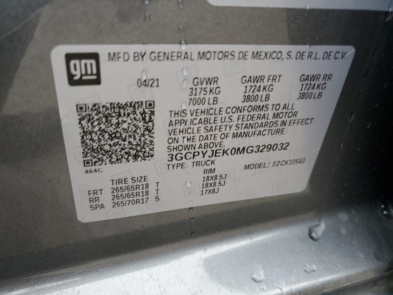2021 Chevrolet Silverado VIN 3GCPYJEK0MG329032 Copart auction photo, front end damage thumbnail 12