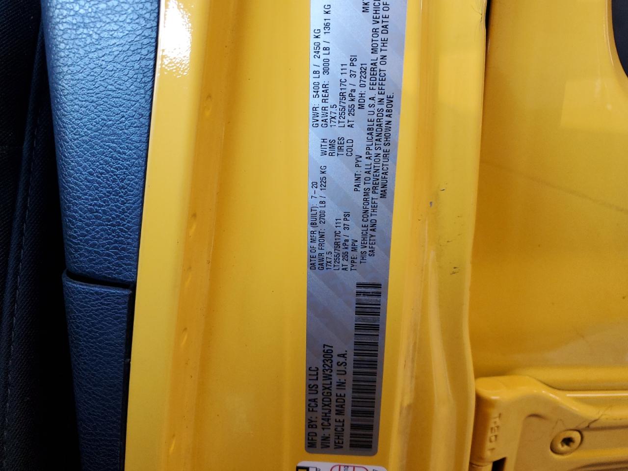 2020 Jeep Wrangler VIN 1C4HJXDGXLW323067 Copart auction photo, all over / undercarriage damage thumbnail 13