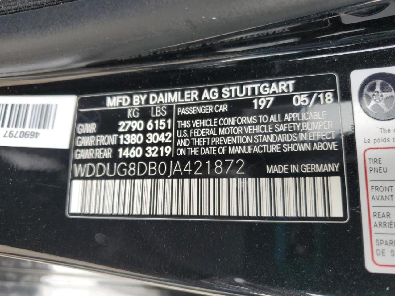2018 Mercedes-Benz S-klasse VIN WDDUG8DB0JA421872 Copart auction photo, water/flood / hail damage thumbnail 13