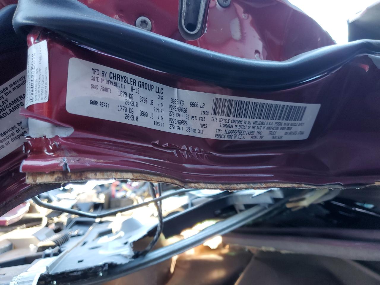 2014 RAM 1500 VIN 1C6RR6HT6ES114599 Copart auction photo, side / front end damage thumbnail 15