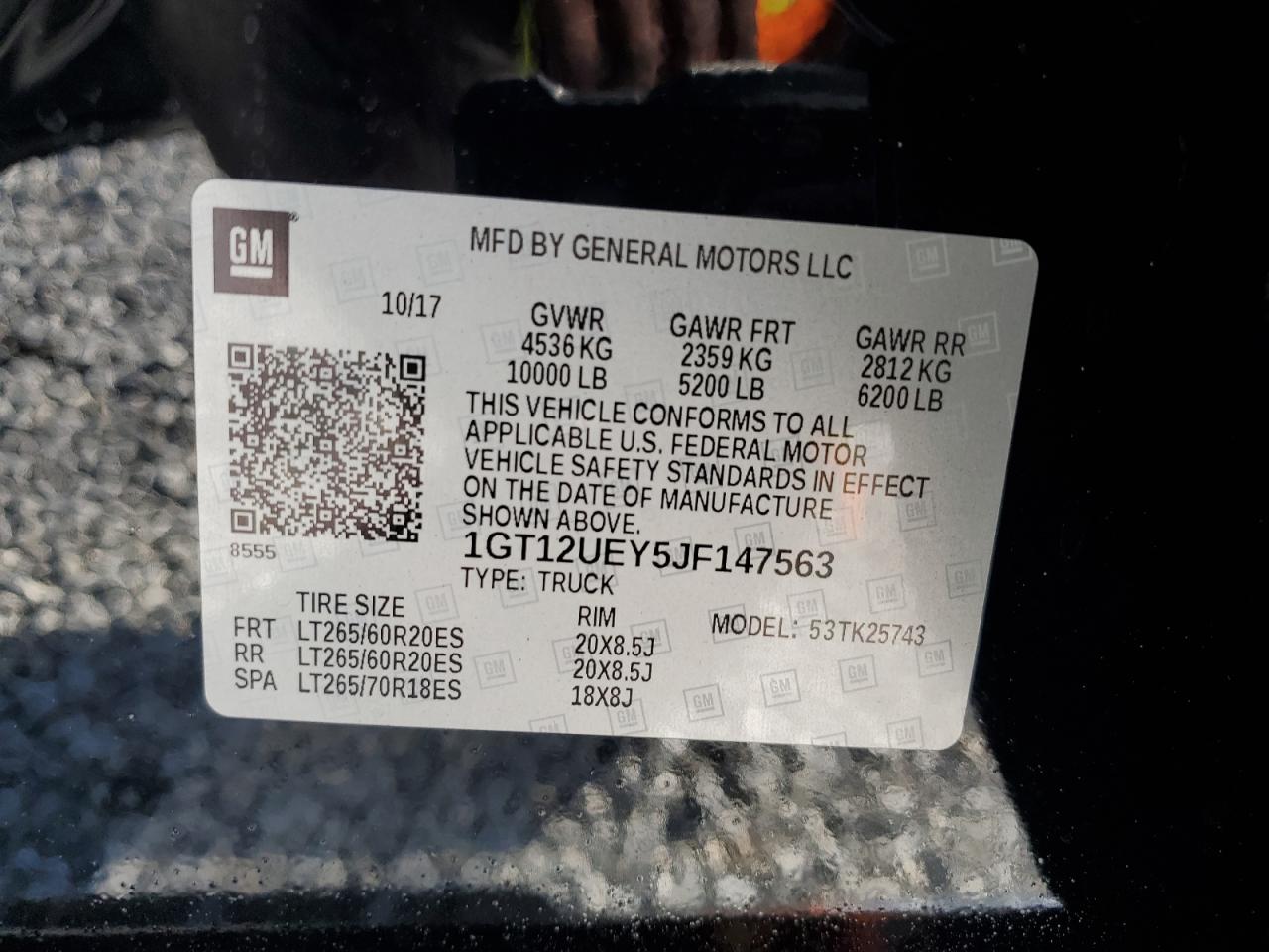 2018 GMC Sierra VIN 1GT12UEY5JF147563 Copart auction photo, rear end damage thumbnail 12
