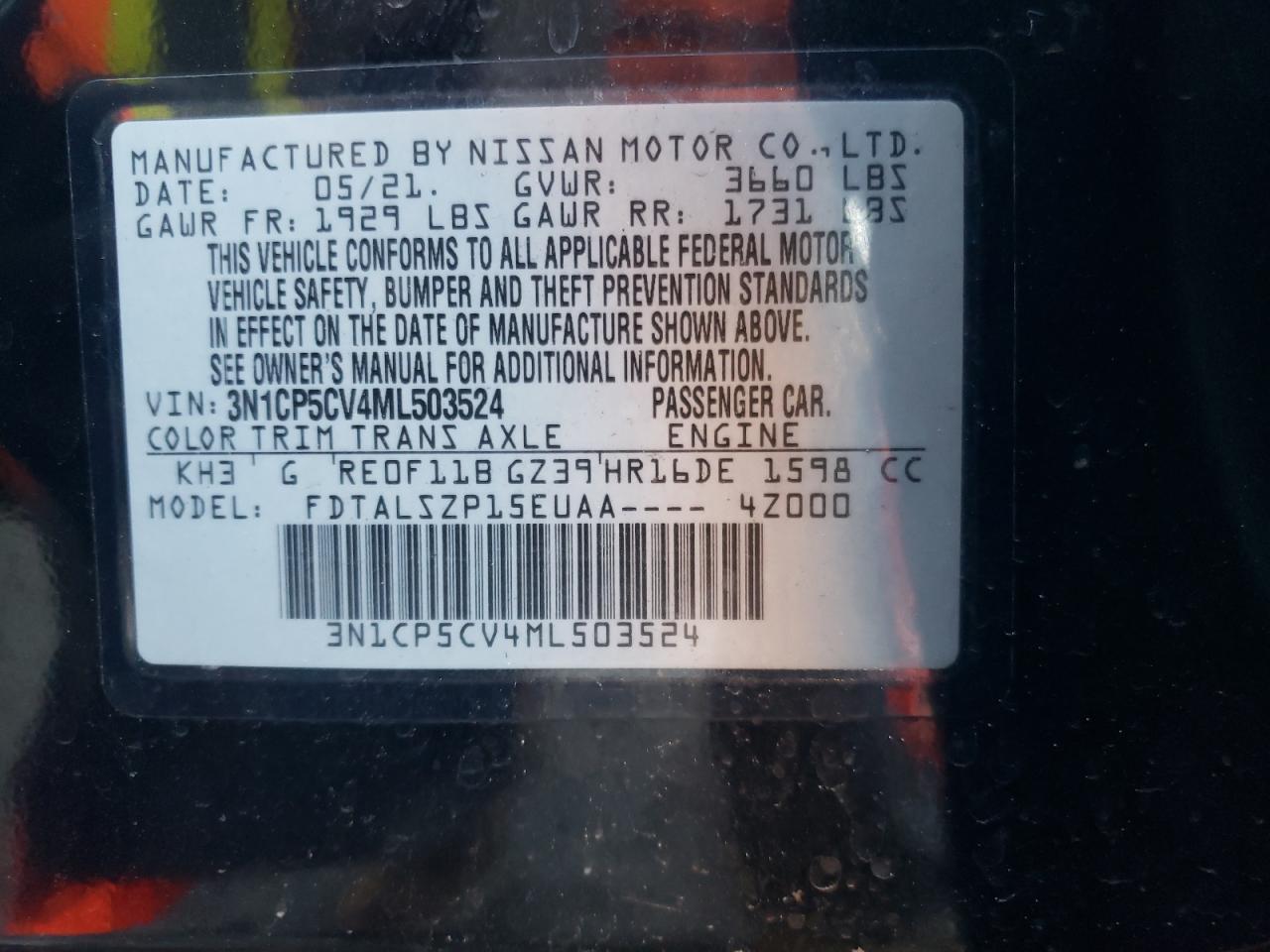 2021 Nissan Kicks VIN 3N1CP5CV4ML503524 Copart auction photo, front end damage thumbnail 15