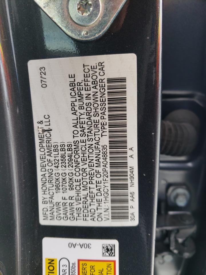 2023 Honda Accord VIN 1HGCY1F20PA048835 Copart auction photo, front end damage thumbnail 14