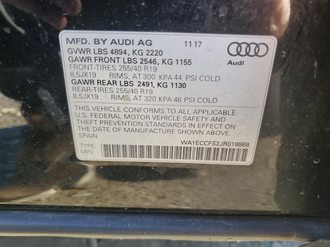 2018 Audi Q3 VIN WA1ECCFS2JR018868 Copart auction photo, front end / rear end damage thumbnail 15