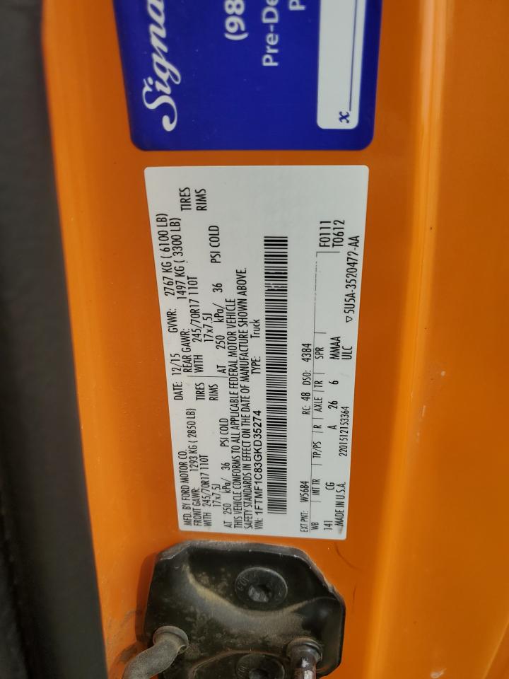 2016 Ford F-150 VIN 1FTMF1C83GKD35274 Copart auction photo, front end damage thumbnail 12
