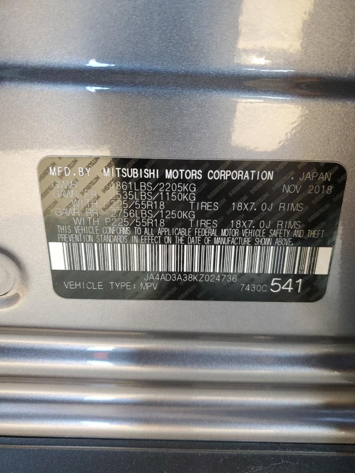 2019 Mitsubishi Outlander VIN JA4AD3A38KZ024736 Copart auction photo, front end damage thumbnail 15