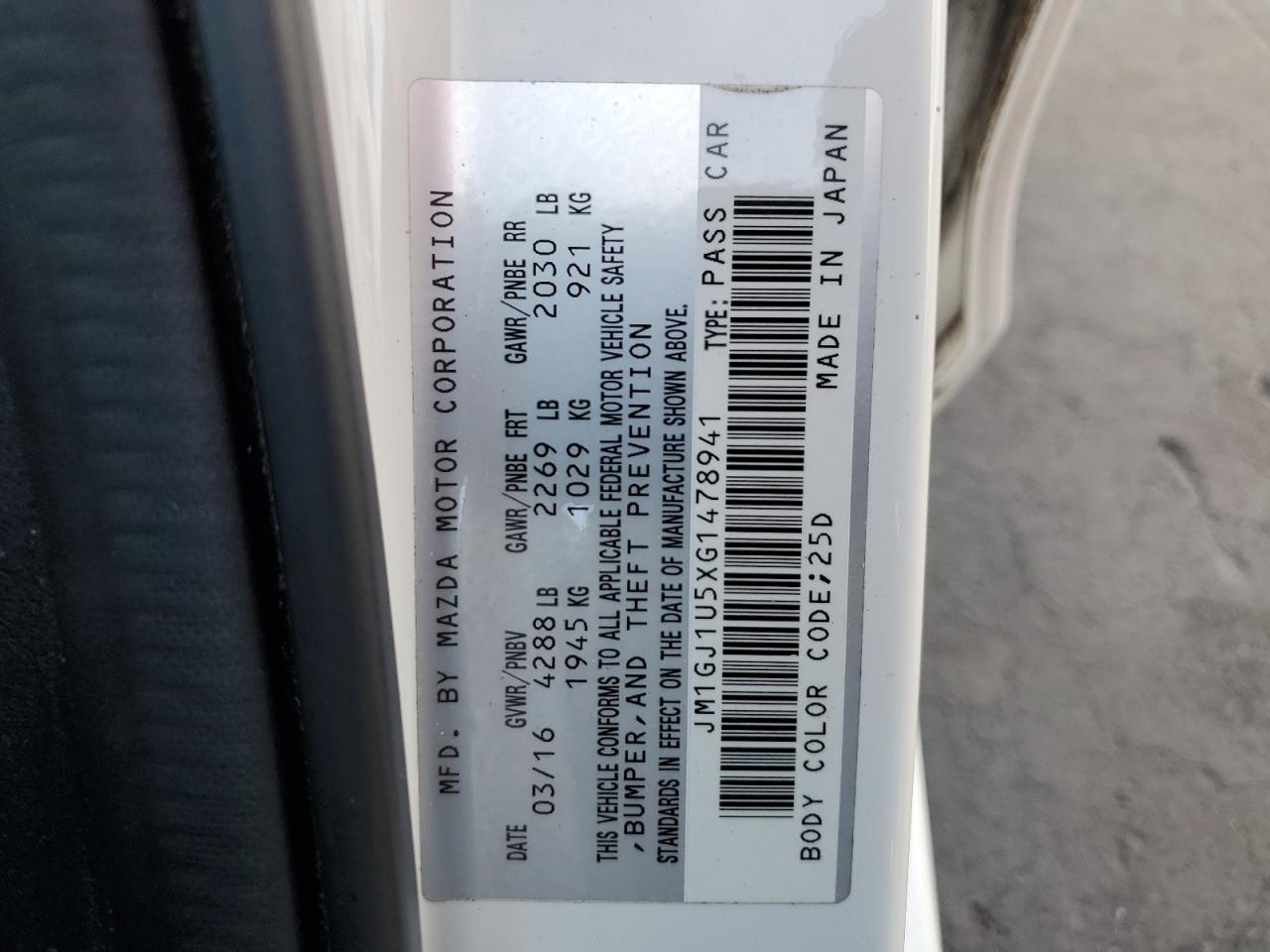 2016 Mazda 6 VIN JM1GJ1U5XG1478941 Copart auction photo, all over damage thumbnail 12