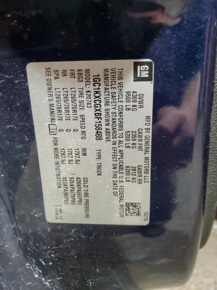 2011 Chevrolet Silverado VIN 1GC1KXCGXBF158488 Copart auction photo, burn damage thumbnail 12