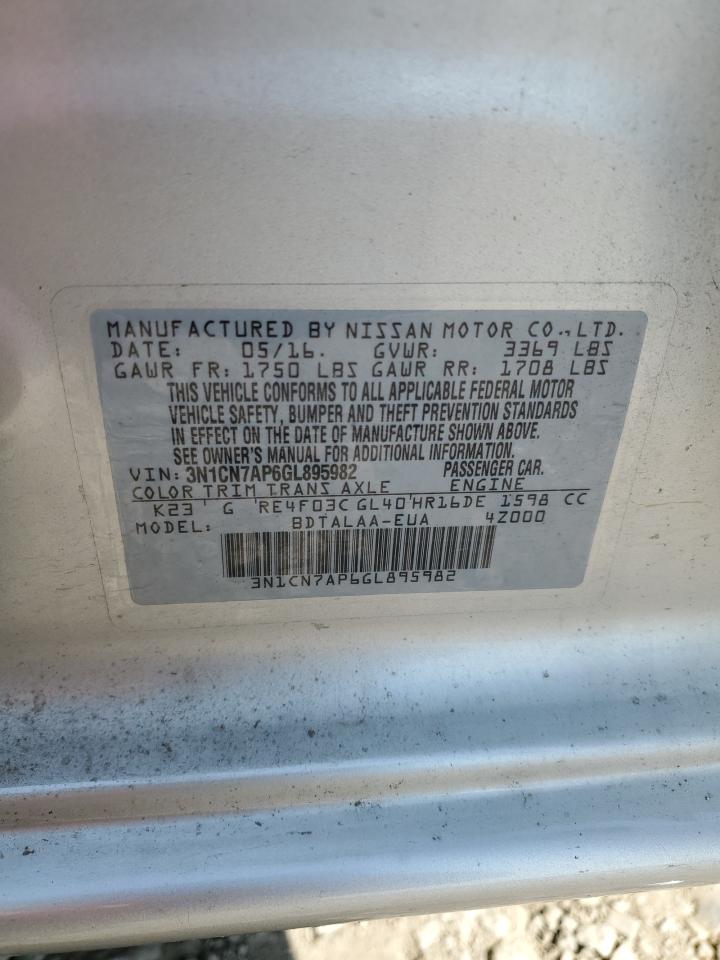 2016 Nissan Versa VIN 3N1CN7AP6GL895982 Copart auction photo, front end / rear end damage thumbnail 14