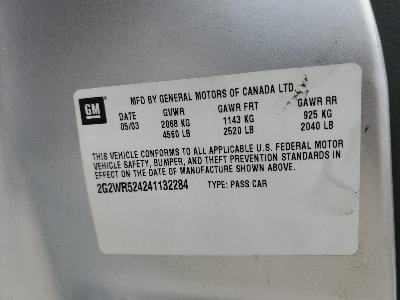 2005 Pontiac Grand Prix VIN 2G2WP522151297250 Copart auction photo, rear end damage thumbnail 12