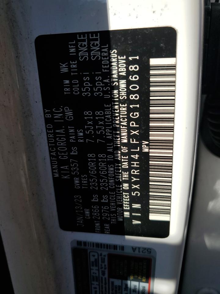 2023 KIA Sorento VIN 5XYRH4LFXPG180681 Copart auction photo, front end / burn damage thumbnail 13