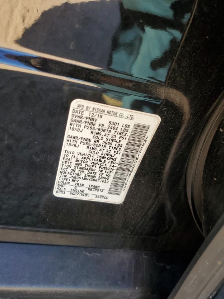 2016 Infiniti QX70 VIN JN8CS1MUXGM671032 Copart auction photo, front end / side damage thumbnail 15