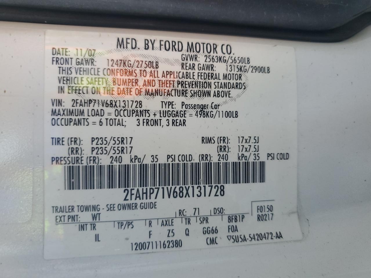 2008 Ford Crown Victoria VIN 2FAHP71V68X131728 Copart auction photo, front end damage thumbnail 12
