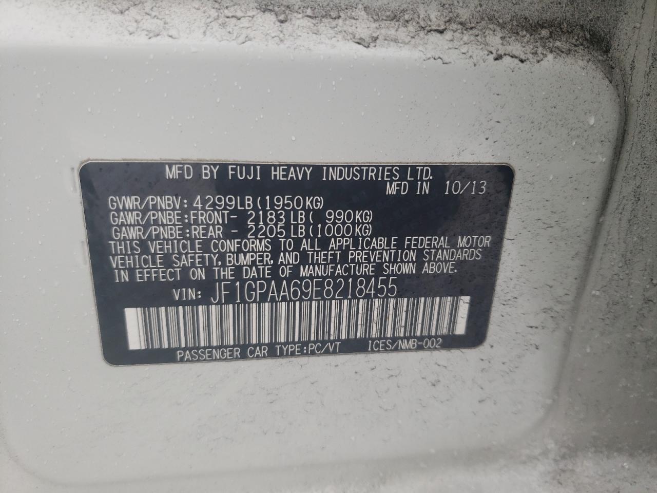 2014 Subaru Impreza VIN JF1GPAA69E8218455 Copart auction photo, front end damage thumbnail 15