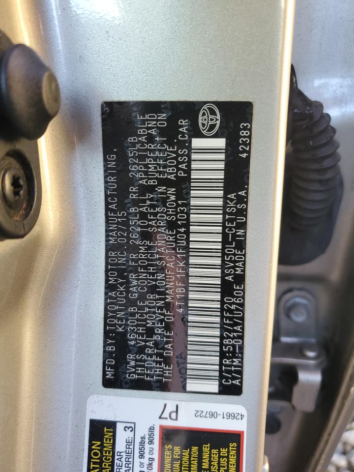 2015 Toyota Camry VIN 4T1BF1FK1FU041031 Copart auction photo, front end / rear end damage thumbnail 12