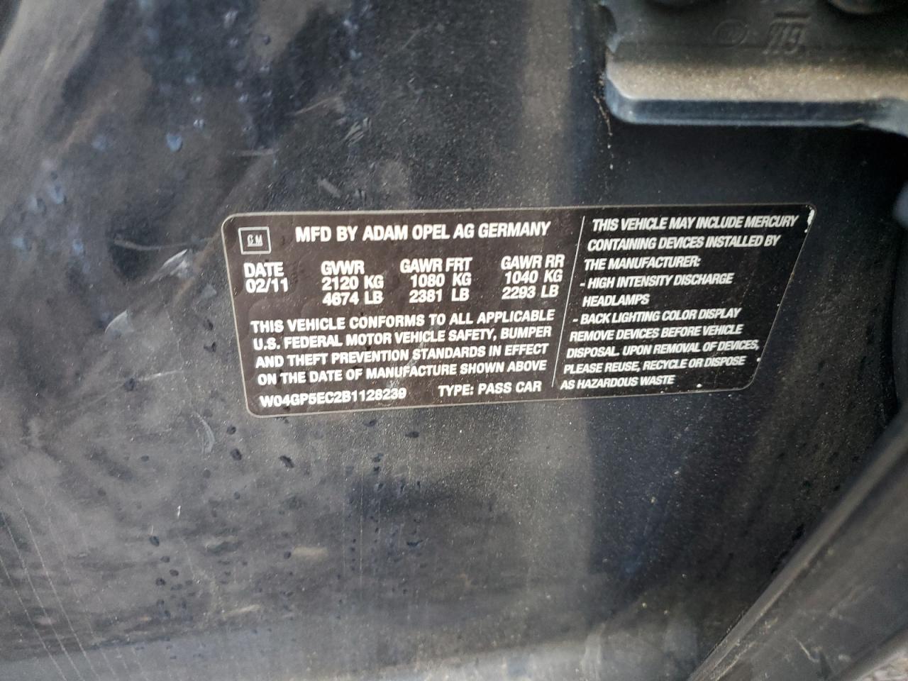 2011 Buick Regal VIN W04GP5EC2B1128239 Copart auction photo, vandalism / side damage thumbnail 12