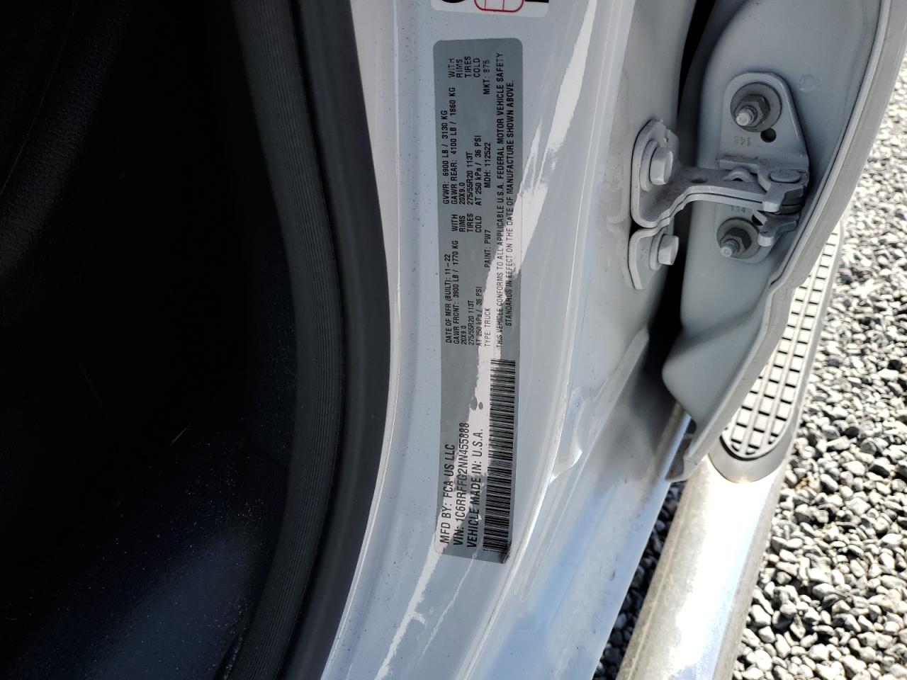 2022 RAM 1500 VIN 1C6RRFFG2NN455888 Copart auction photo, front end / side damage thumbnail 12