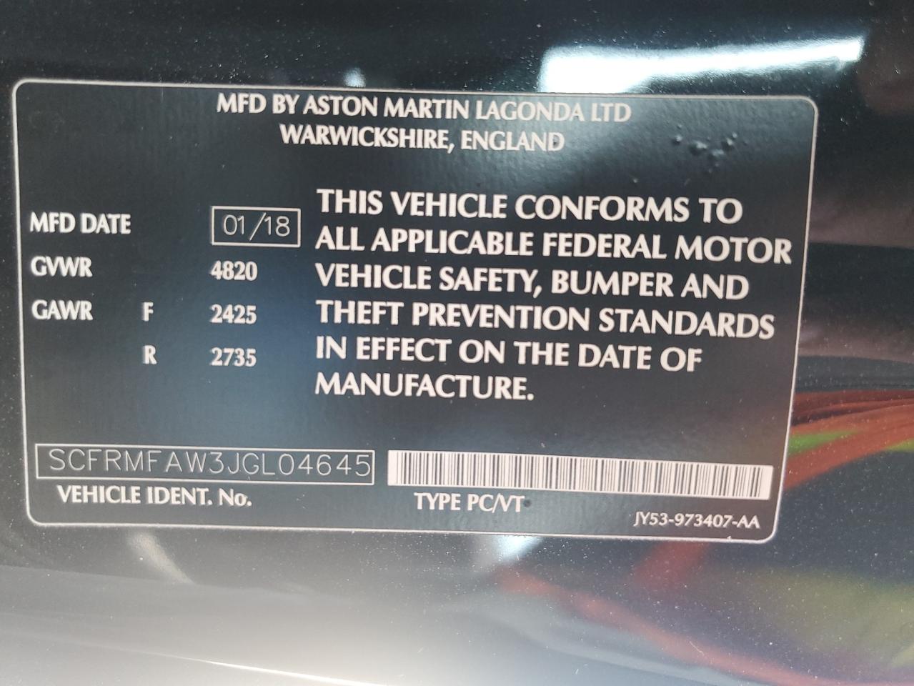 2018 Aston Martin DB11 VIN SCFRMFAW3JGL04645 Copart auction photo, water/flood damage thumbnail 13