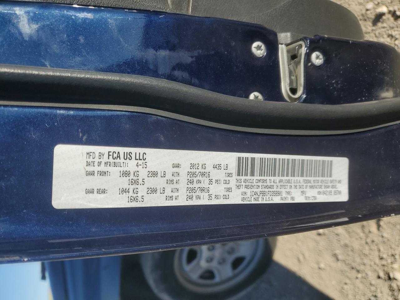 2015 Jeep Liberty (Patriot) VIN 1C4NJPBB1FD358901 Copart auction photo, all over damage thumbnail 15