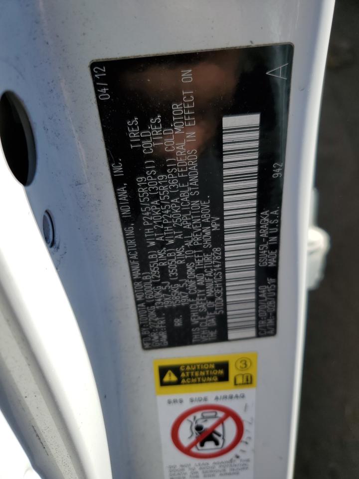 2012 Toyota Highlander VIN 5TDDK3EH1CS147828 Copart auction photo, all over damage thumbnail 14