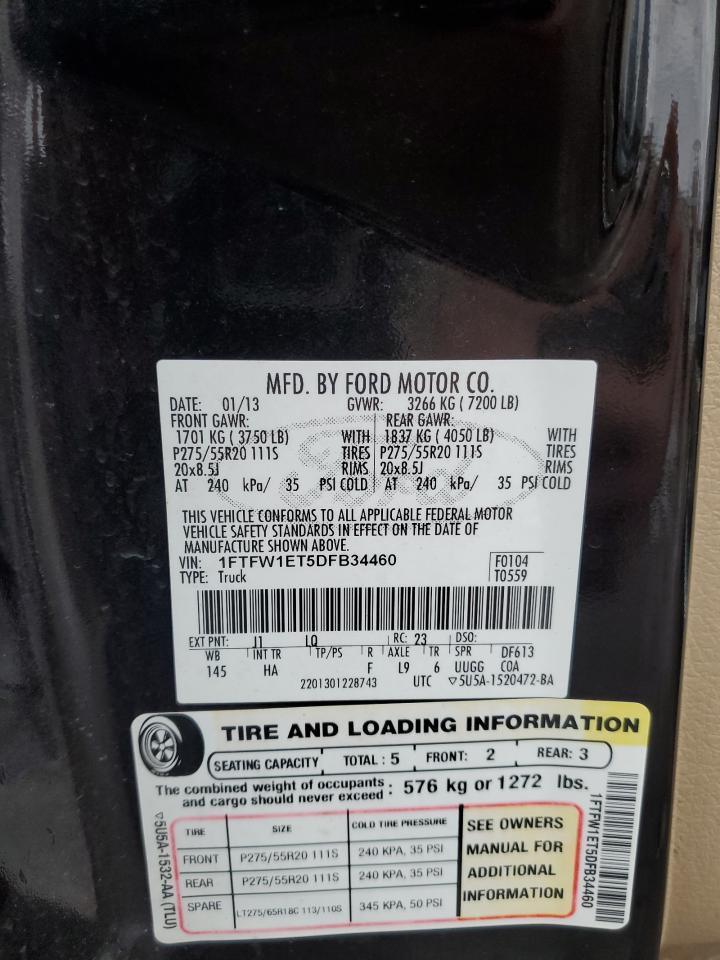 2013 Ford F-150 VIN 1FTFW1ET5DFB34460 Copart auction photo, front end damage thumbnail 14