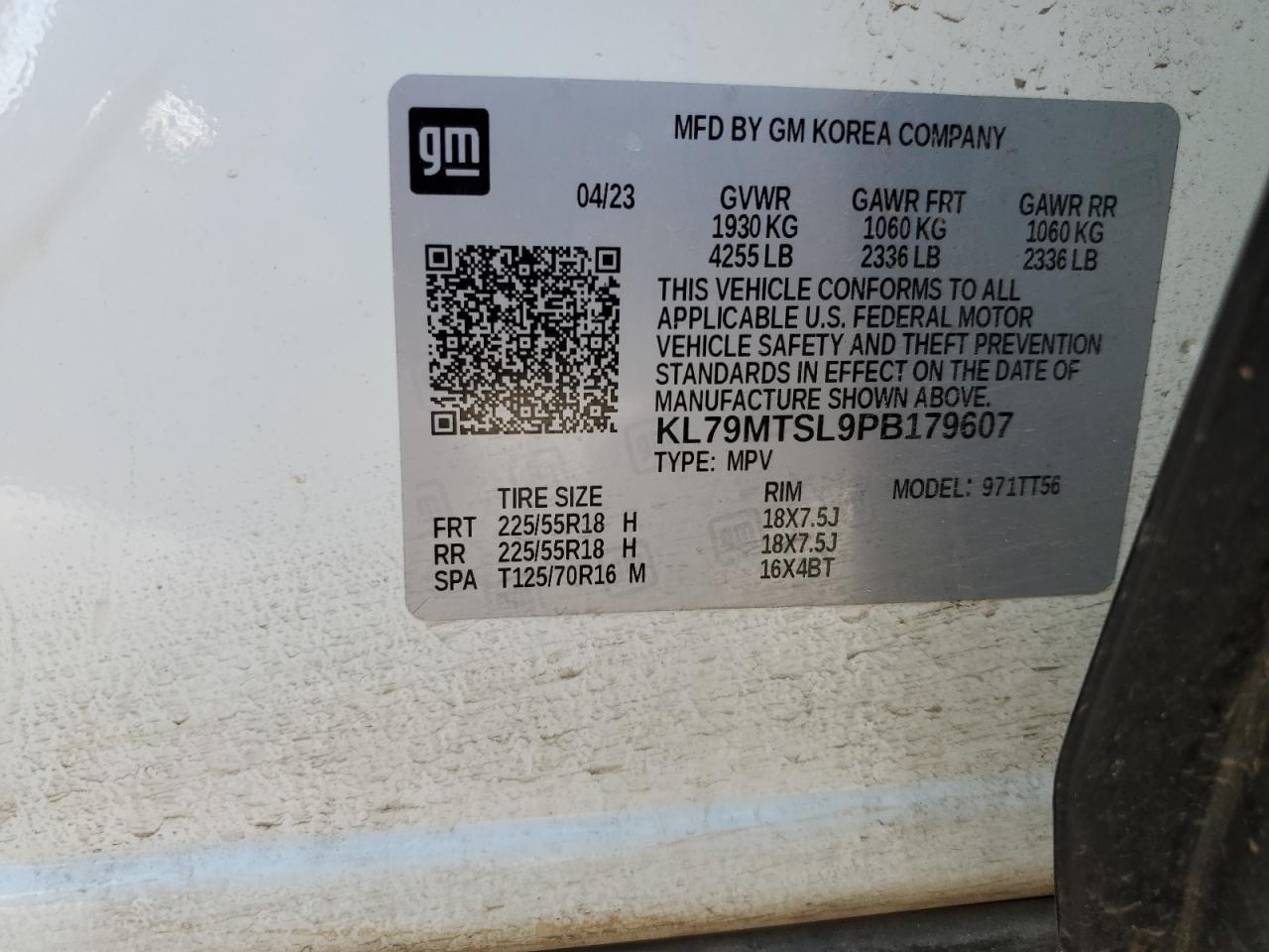 2023 Chevrolet TrailBlazer VIN KL79MTSL9PB179607 Copart auction photo, side damage thumbnail 14
