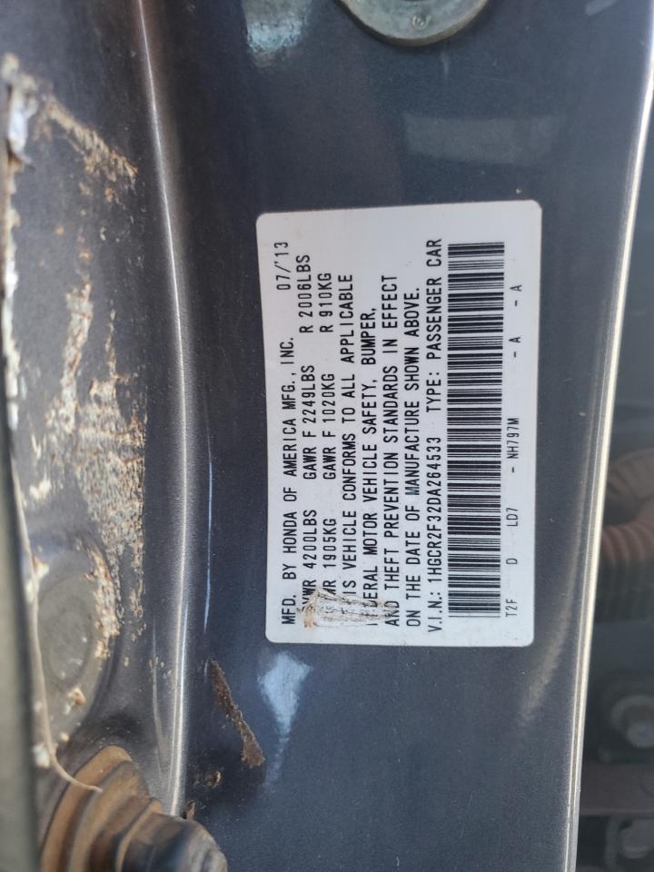 2013 Honda Accord VIN 1HGCR2F32DA264533 Copart auction photo, unknown damage thumbnail 12
