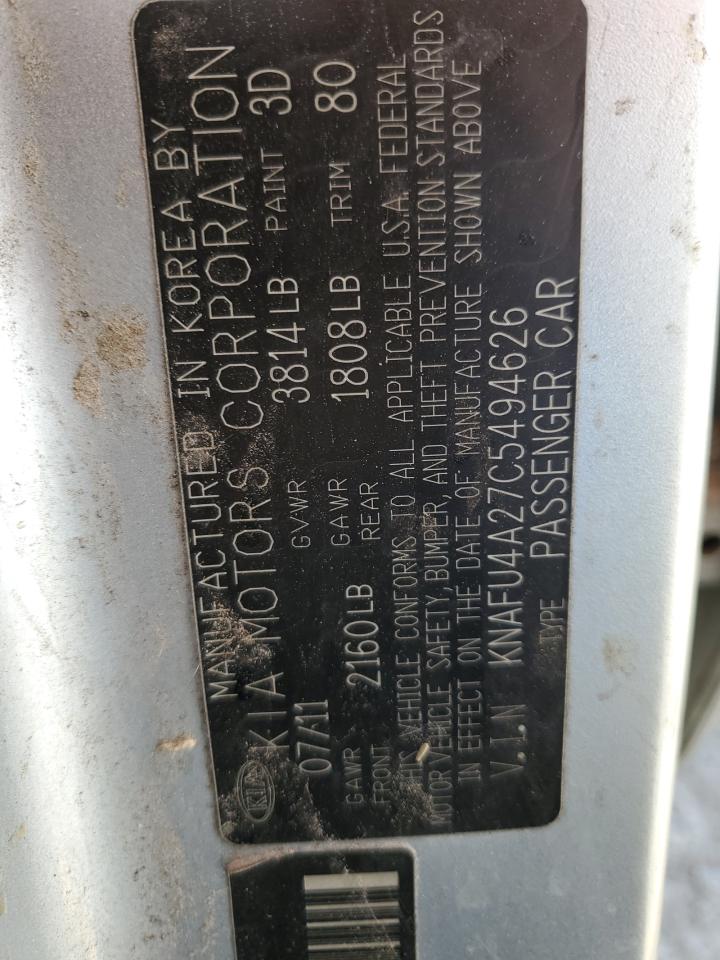 2012 KIA Forte VIN KNAFU4A27C5494626 Copart auction photo, front end damage thumbnail 14