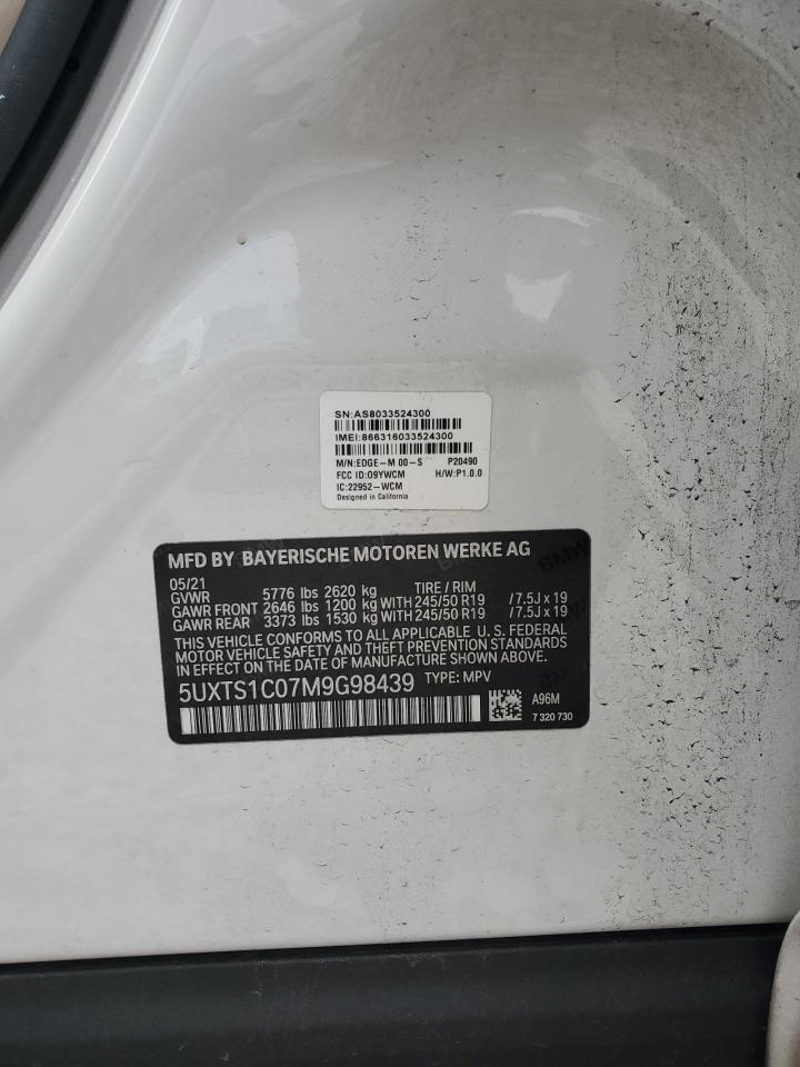 2021 BMW X3 VIN 5UXTS1C07M9G98439 Copart auction photo, front end / side damage thumbnail 14