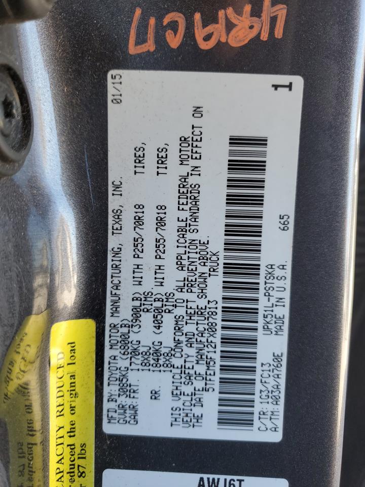 2015 Toyota Tundra VIN 5TFEM5F12FX087813 Copart auction photo, rear end / minor dent/scratches damage thumbnail 12