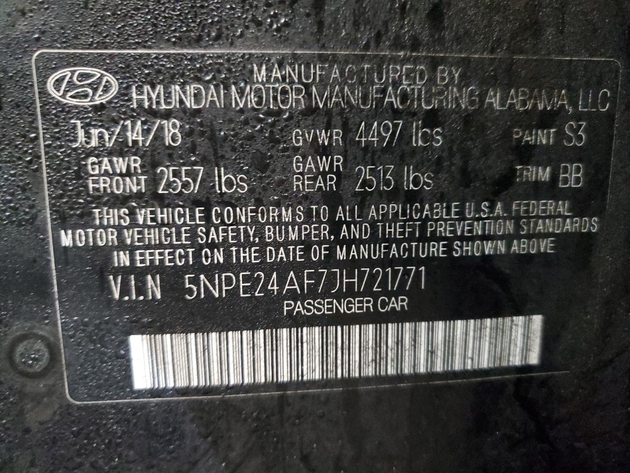2018 Hyundai Sonata VIN 5NPE24AF7JH721771 Copart auction photo, rear end / front end damage thumbnail 12