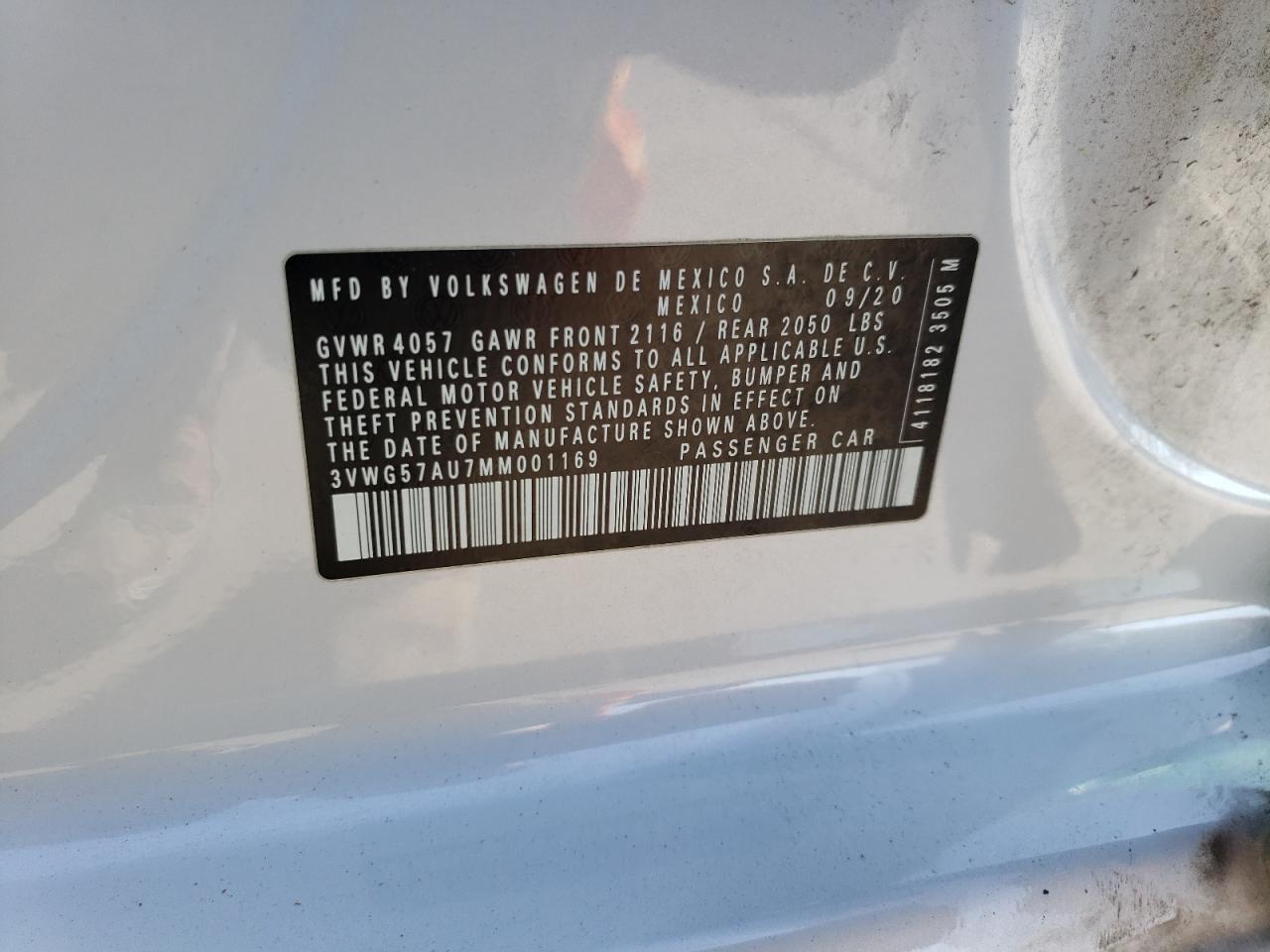 2021 Volkswagen Golf VIN 3VWG57AU7MM001169 Copart auction photo, side damage thumbnail 15