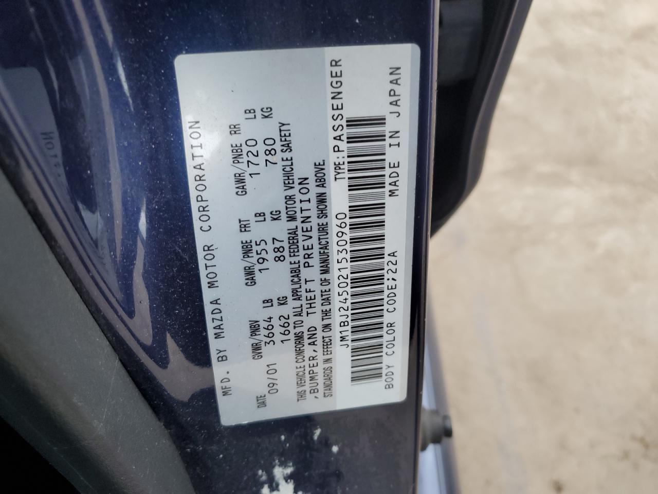 2002 Mazda Protege VIN JM1BJ245021530960 Copart auction photo, rear end damage thumbnail 12