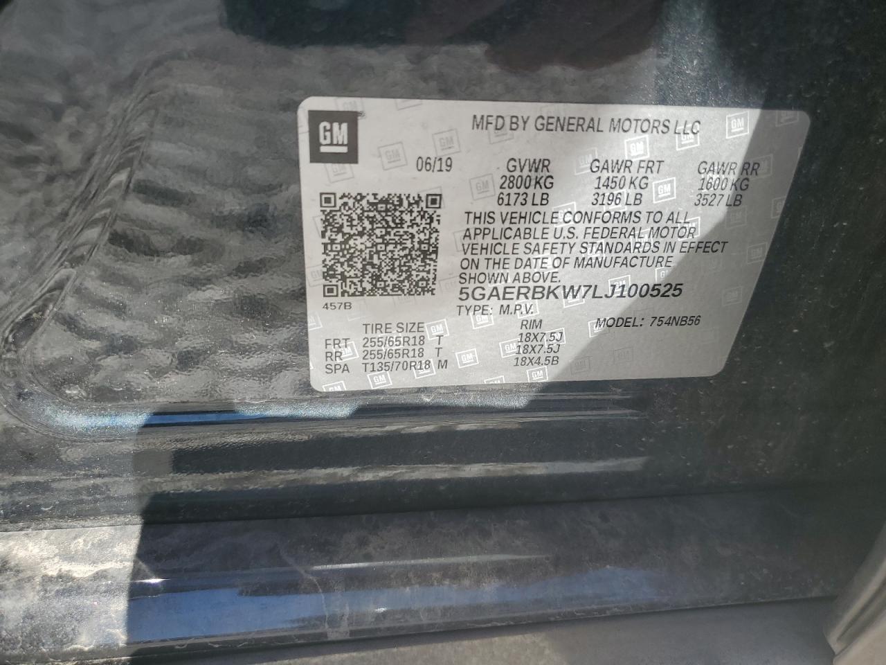 2020 Buick Enclave VIN 5GAERBKW7LJ100525 Copart auction photo, rollover damage thumbnail 14