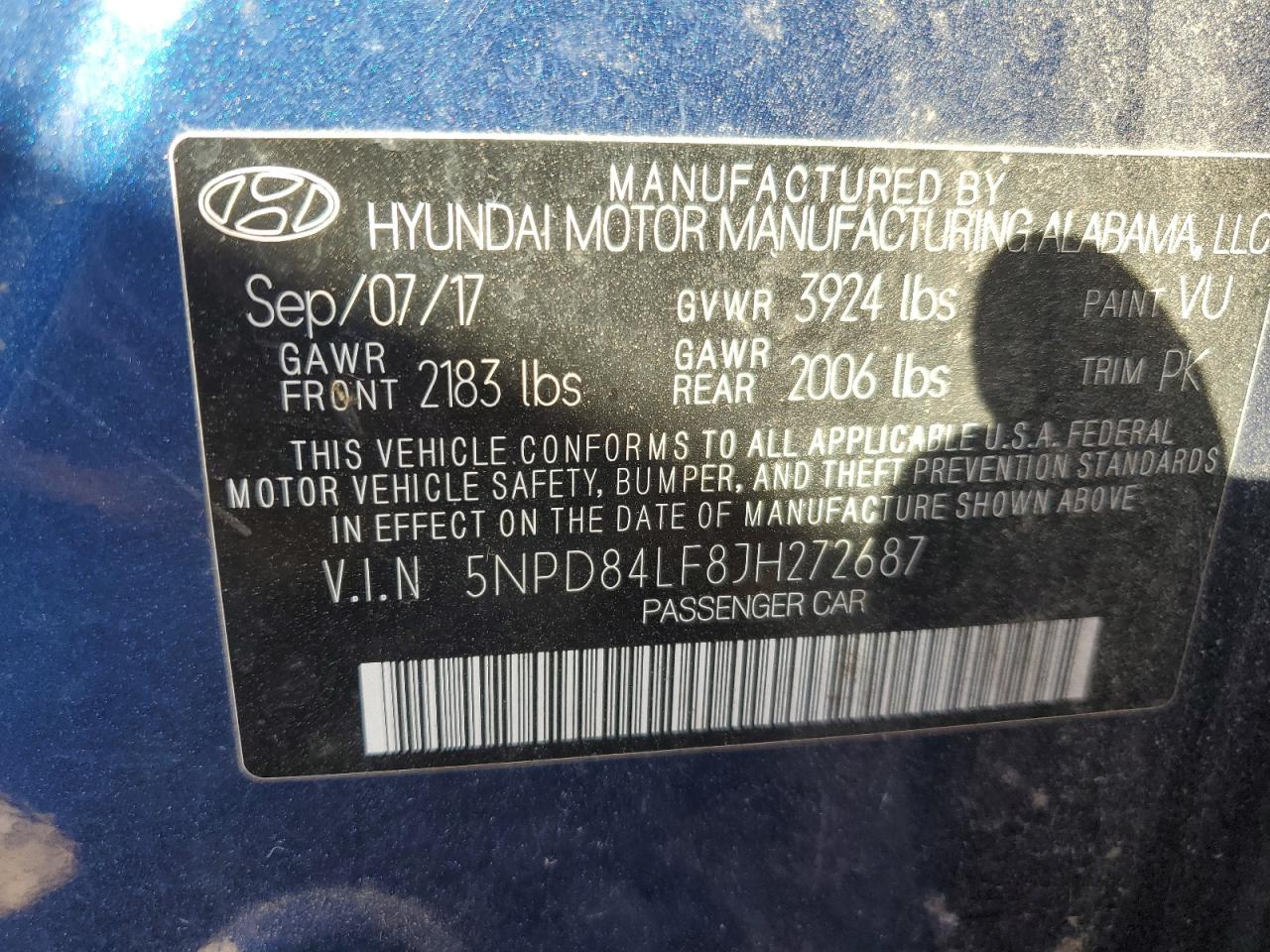 2018 Hyundai Elantra VIN 5NPD84LF8JH272687 Copart auction photo, front end damage thumbnail 13