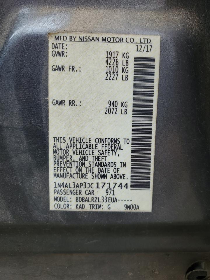 2018 Nissan Altima VIN 1N4AL3AP3JC171744 Copart auction photo, front end damage thumbnail 13