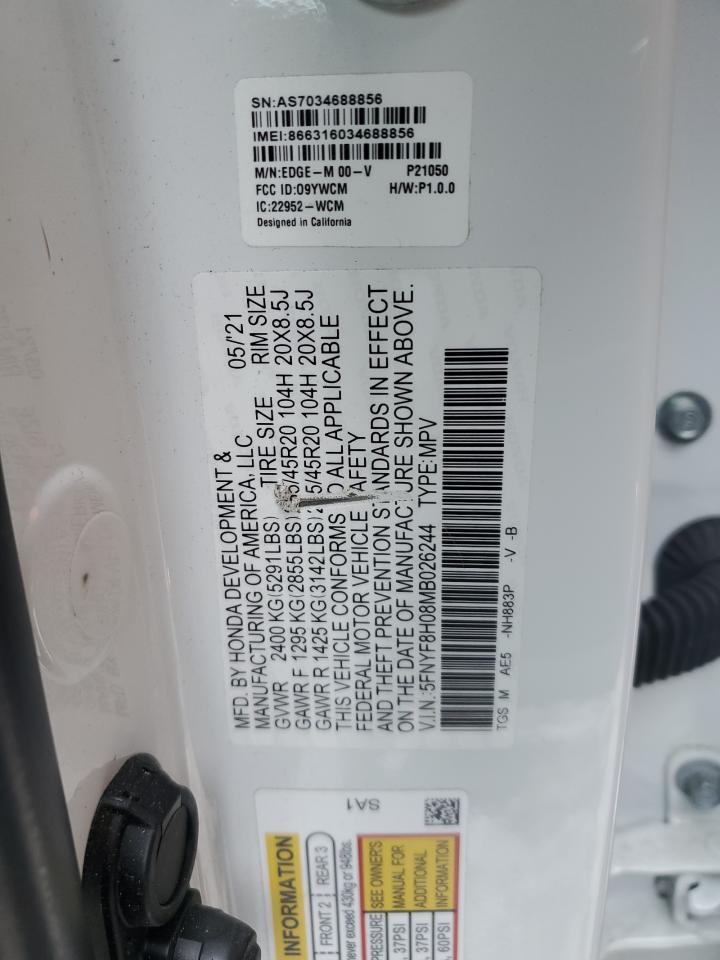 2021 Honda Passport VIN 5FNYF8H08MB026244 Copart auction photo, front end damage thumbnail 13
