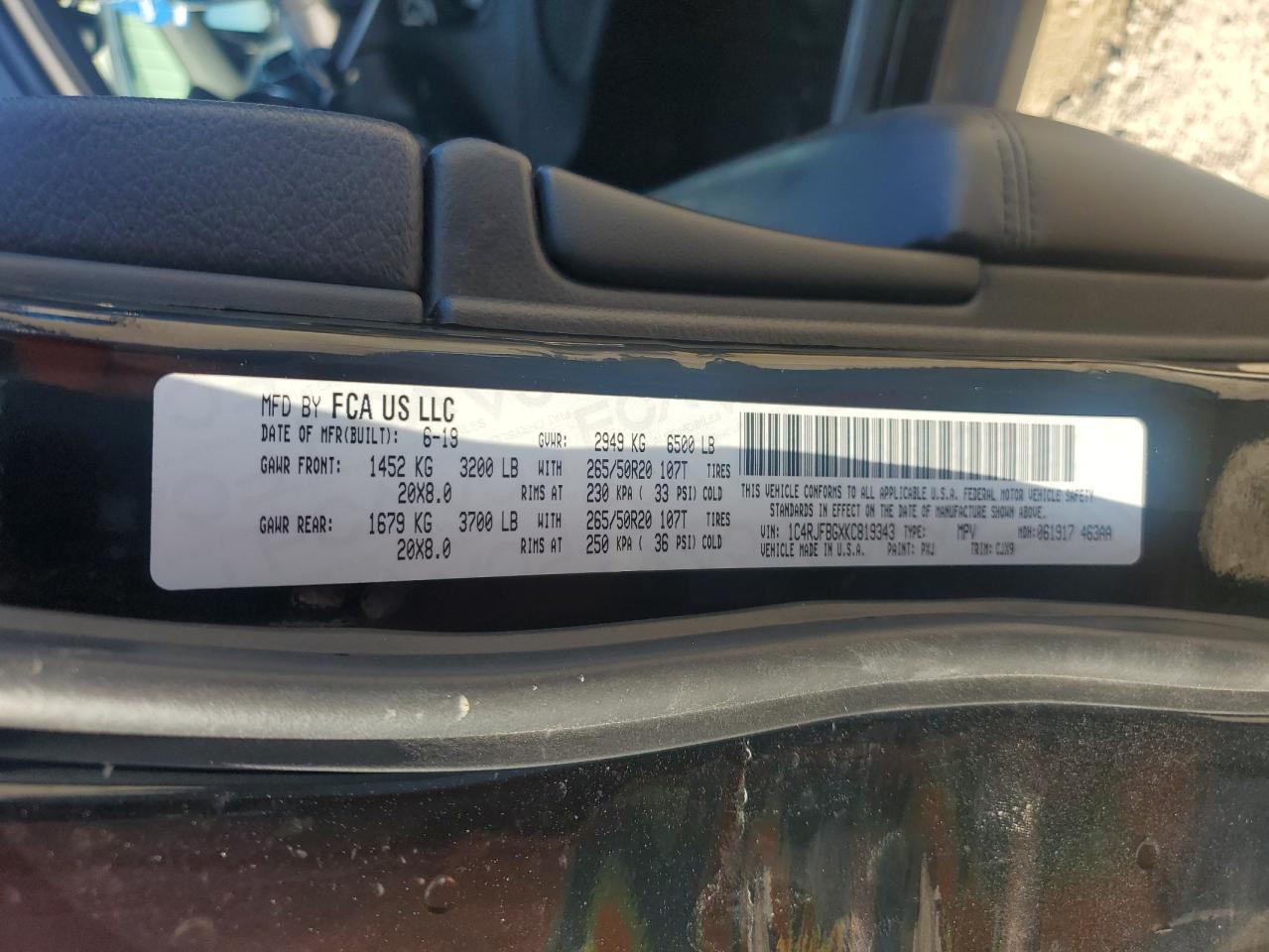 2019 Jeep Grand Cherokee VIN 1C4RJFBGXKC819343 Copart auction photo, front end damage thumbnail 13